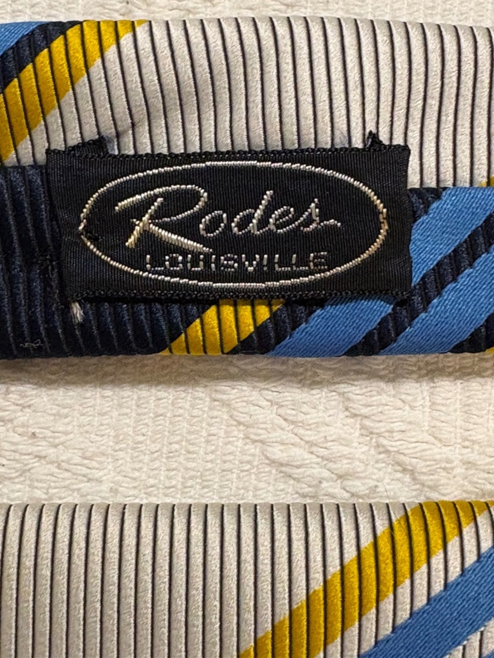 Vintage Rodes Louisville Striped Tie Navy Blue Yellow Gold White